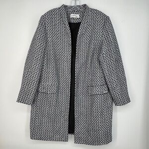 Calvin Klein Womens 16W Long Blazer Jacket Open Front Black Blue White Metallic